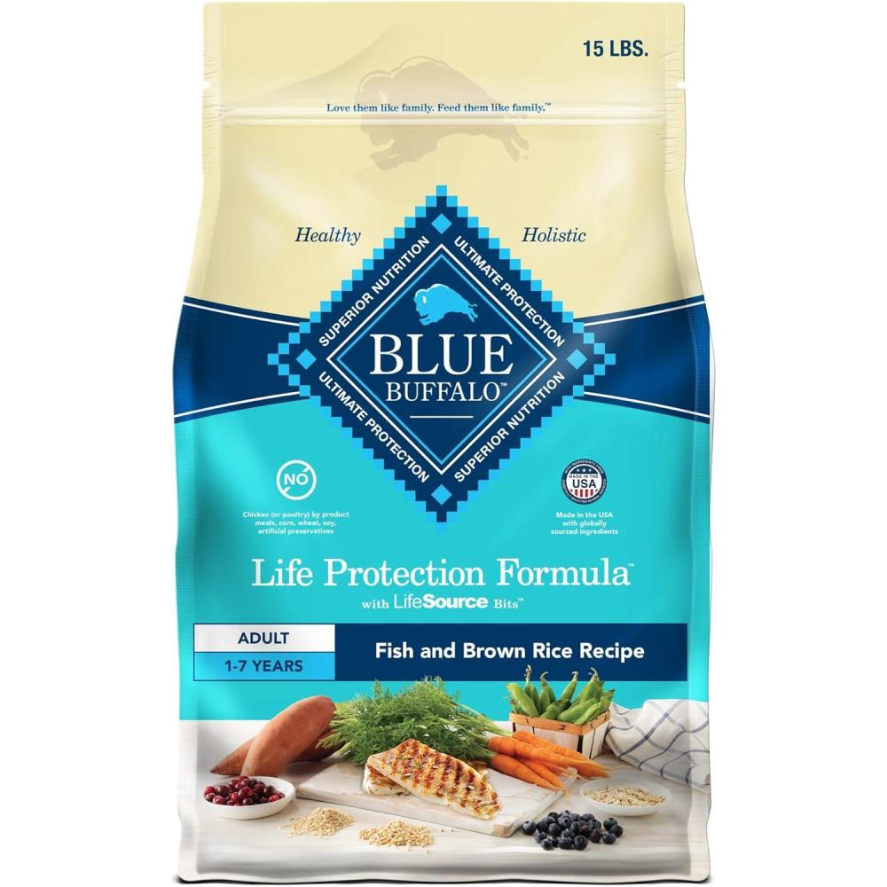 imageBlue Buffalo Life Protection Formula Adult Dry Dog Food Helps Build and Maintain Strong Muscles Made with Natural Ingredients Chicken amp Brown Rice Recipe 5lb BagFish Brown Rice