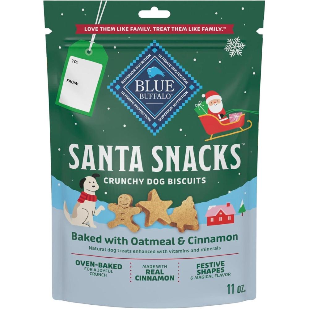 imageBlue Buffalo Santa Snacks Crunchy Dog Biscuits OvenBaked With Natural Ingredients Oatmeal amp Cinnamon 11oz Bag1 Count Pack of 1