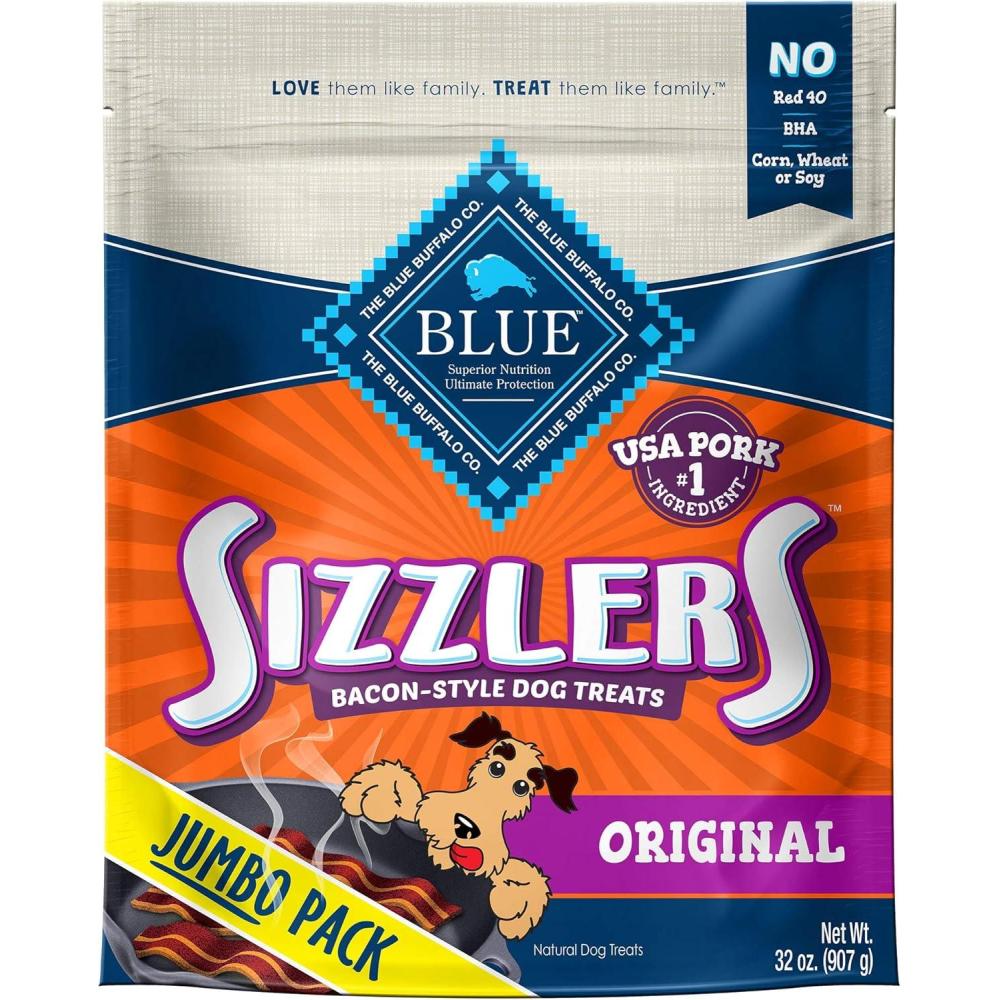 imageBlue Buffalo Sizzlers Natural Soft Dog Treats BaconStyle SoftMoist Dog Treats with Real USA Pork Original Flavor 6oz BagOriginal Pork