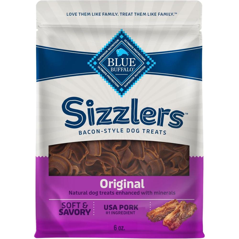 imageBlue Buffalo Sizzlers Natural Soft Dog Treats BaconStyle SoftMoist Dog Treats with Real USA Pork Original Flavor 6oz BagPork