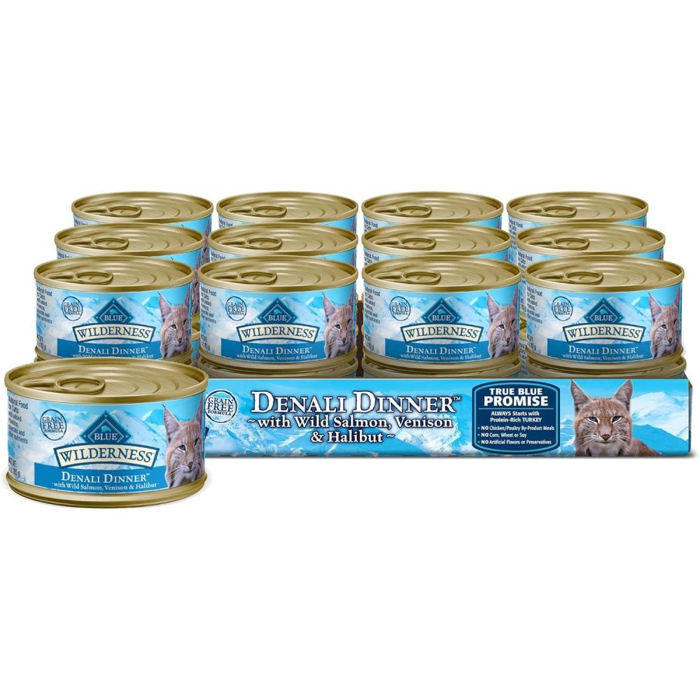 imageBlue Buffalo Tastefuls Flaked Wet Cat Food Variety Pack Made with Natural Ingredients Tuna Chicken Fish amp Shrimp 3oz Cans 12 Count 4 of EachDenali Turkey Salmon Venison Halibut