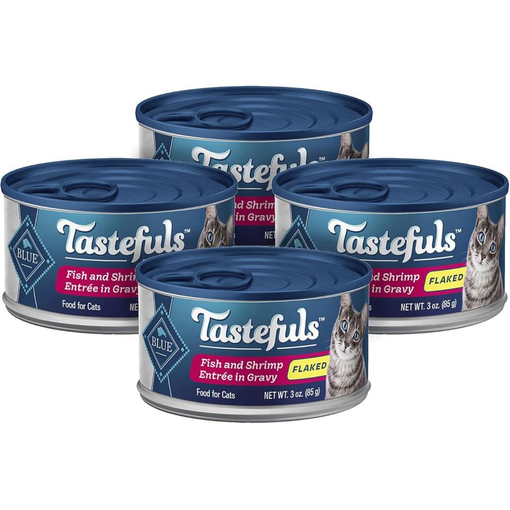 imageBlue Buffalo Tastefuls Flaked Wet Cat Food Variety Pack Made with Natural Ingredients Tuna Chicken Fish amp Shrimp 3oz Cans 12 Count 4 of EachFish
