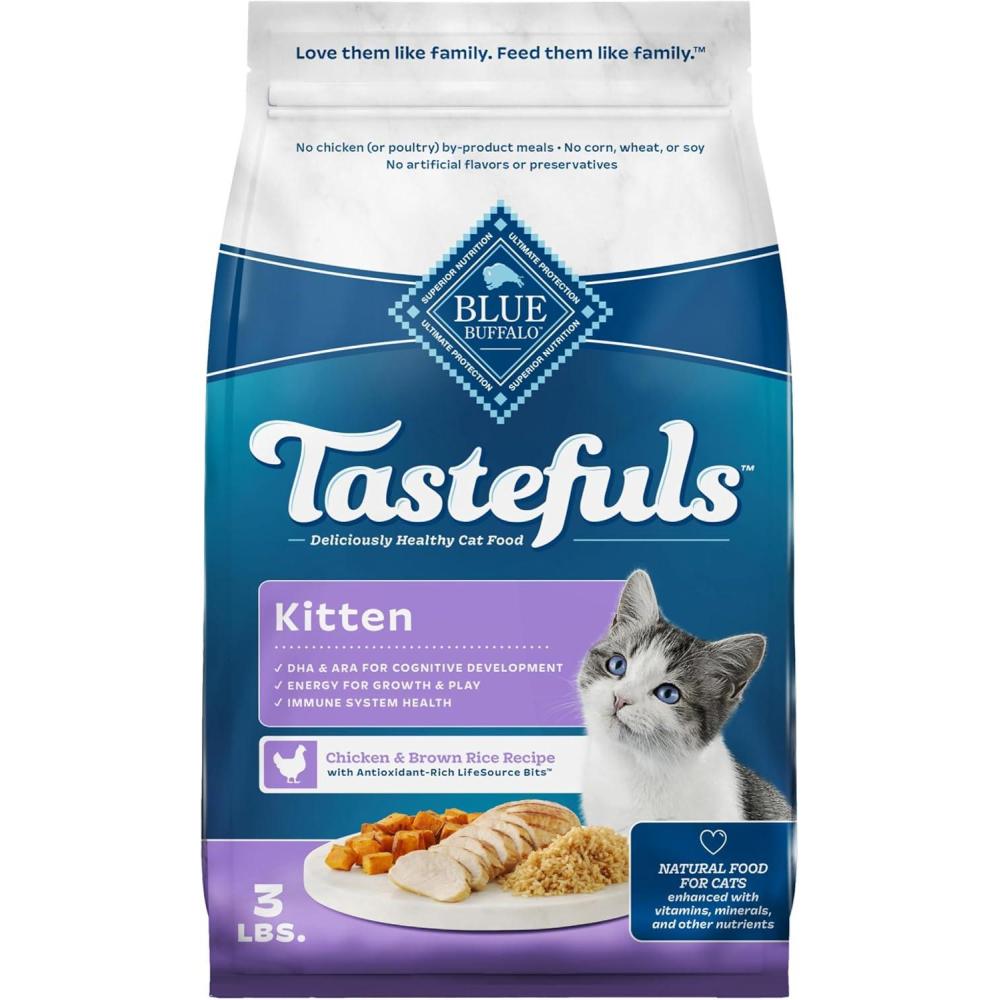imageBlue Buffalo Tastefuls Kitten Food With DHA Dry Cat Food Made in the USA with Natural Ingredients Chicken Recipe 3lb Resealable BagChicken Brown Rice