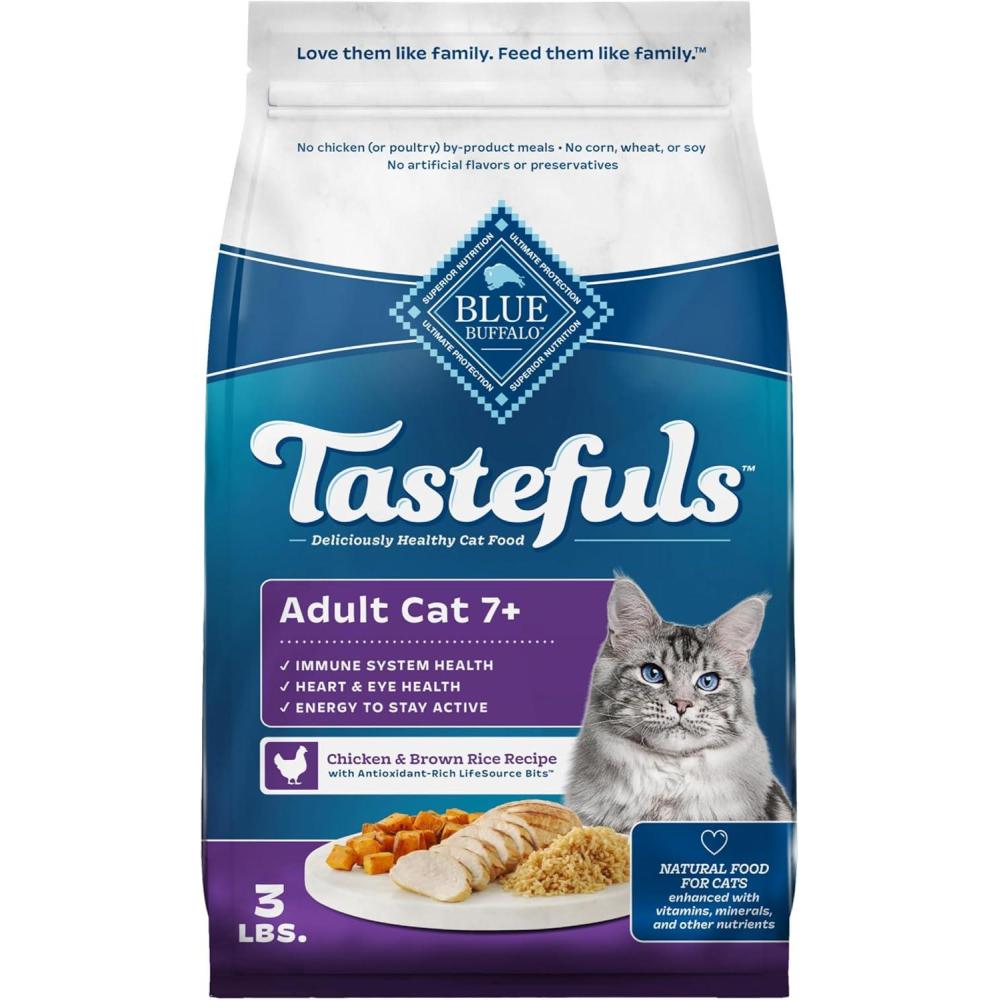 imageBlue Buffalo Tastefuls Mature Dry Cat Food for Adult Cats 7 Made in the USA with Natural Ingredients Chicken amp Brown Rice Recipe 3lb Resealable BagChicken Brown Rice