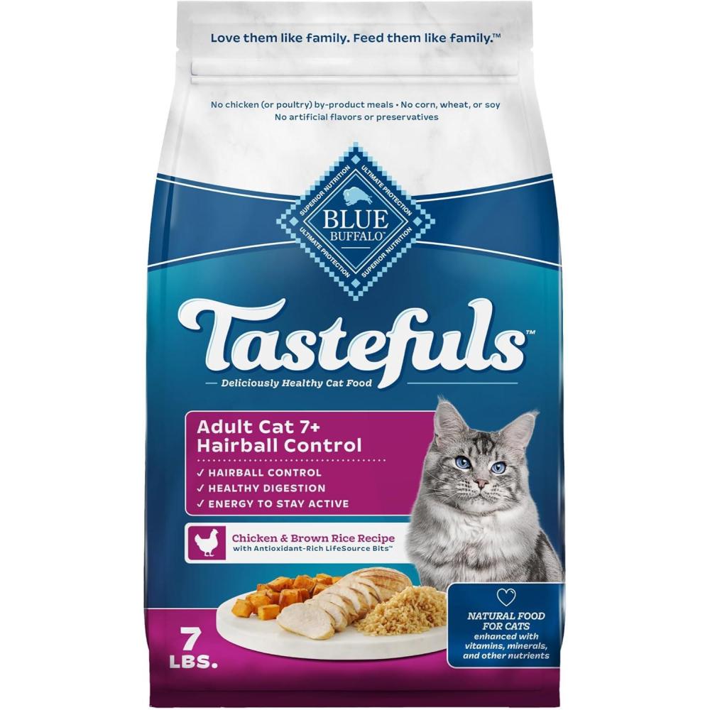 imageBlue Buffalo Tastefuls Natural Dry Food for Adult Cats 7 Hairball Control Chicken amp Brown Rice Recipe 7lb Bag1 Count Pack of 1