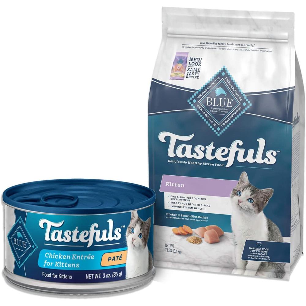 imageBlue Buffalo Tastefuls Natural Kitten Food Bundle Dry Cat Food and Wet Cat Food Chicken 7lb Dry Food  3oz cans 24 ctBundle Dry  Wet  Chicken
