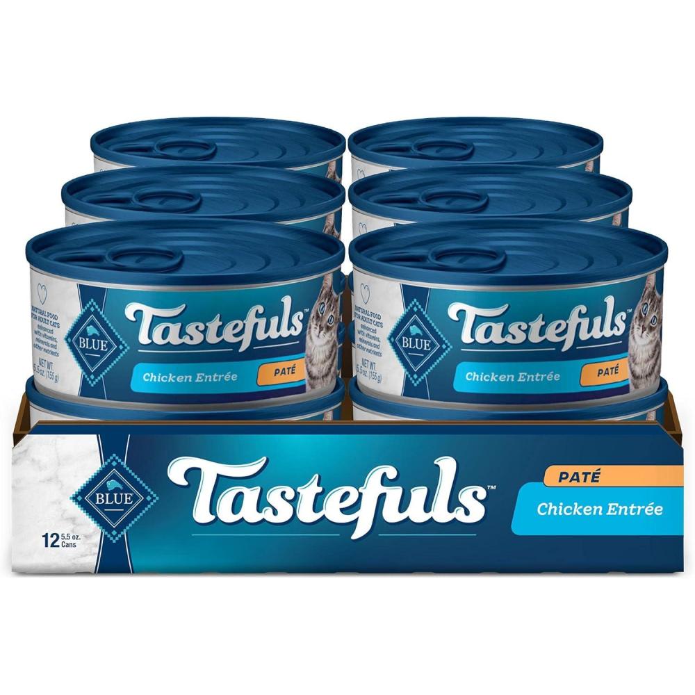 imageBlue Buffalo Tastefuls Wet Cat Food Pat Variety Pack Chicken Turkey amp Chicken Ocean Fish amp Tuna 55 oz Cans 12 CountChicken