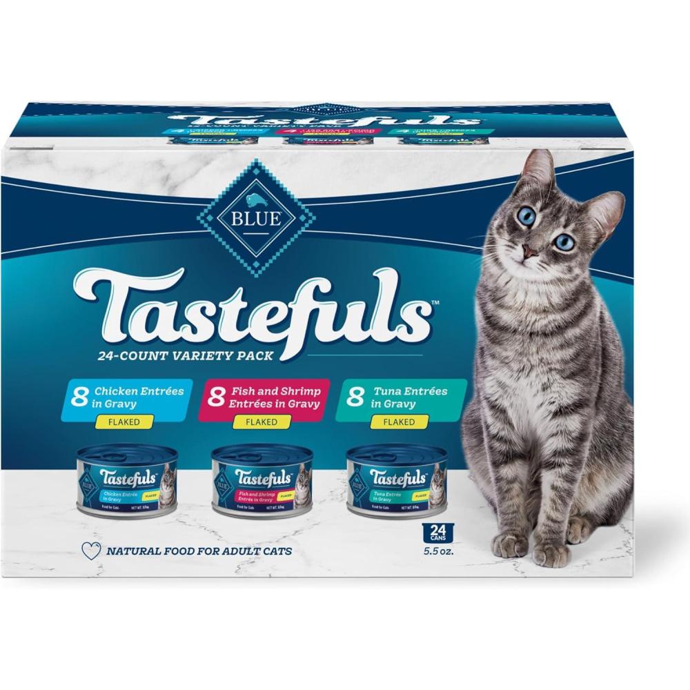 imageBlue Buffalo Tastefuls Wet Cat Food Pat Variety Pack Chicken Turkey amp Chicken Ocean Fish amp Tuna 55 oz Cans 12 CountTuna Chicken Fish Shrimp