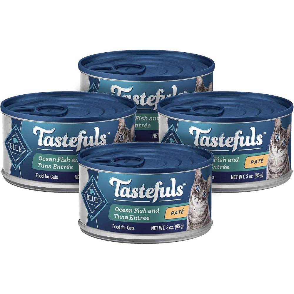 imageBlue Buffalo Tastefuls Wet Cat Food Pat Variety Pack Made with Natural Ingredients Chicken Turkey amp Chicken Ocean Fish amp Tuna Entres 55oz Cans 24 Count 8 of EachTuna  Fish