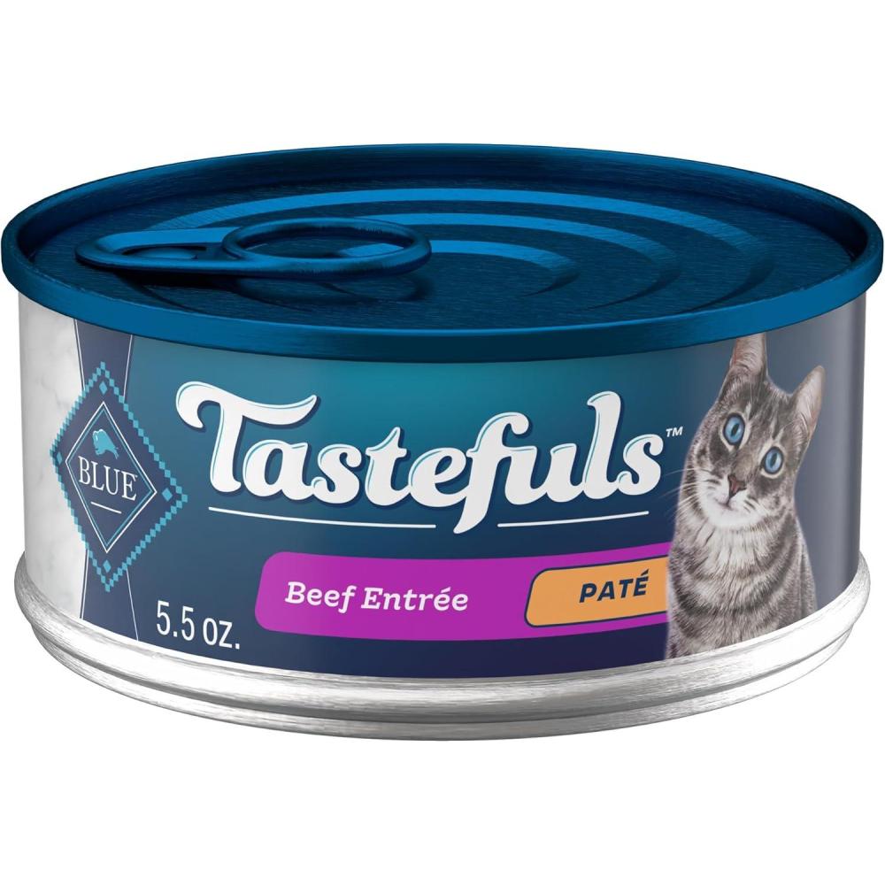 imageBlue Buffalo Tastefuls Wet Cat Food Pat Variety Pack Made with Natural Ingredients Chicken Turkey amp Chicken Ocean Fish amp Tuna Entres 55oz Cans 24 Count 8 of EachBeef