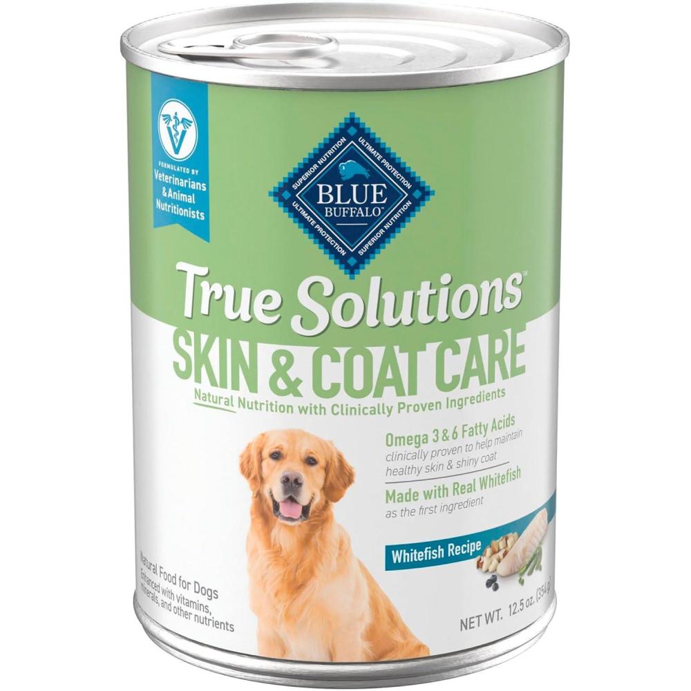 imageBlue Buffalo True Solutions Skin amp Coat Care Wet Dog Food for Adult Dogs Made with Natural Ingredients Whitefish 125oz Cans 12 Count