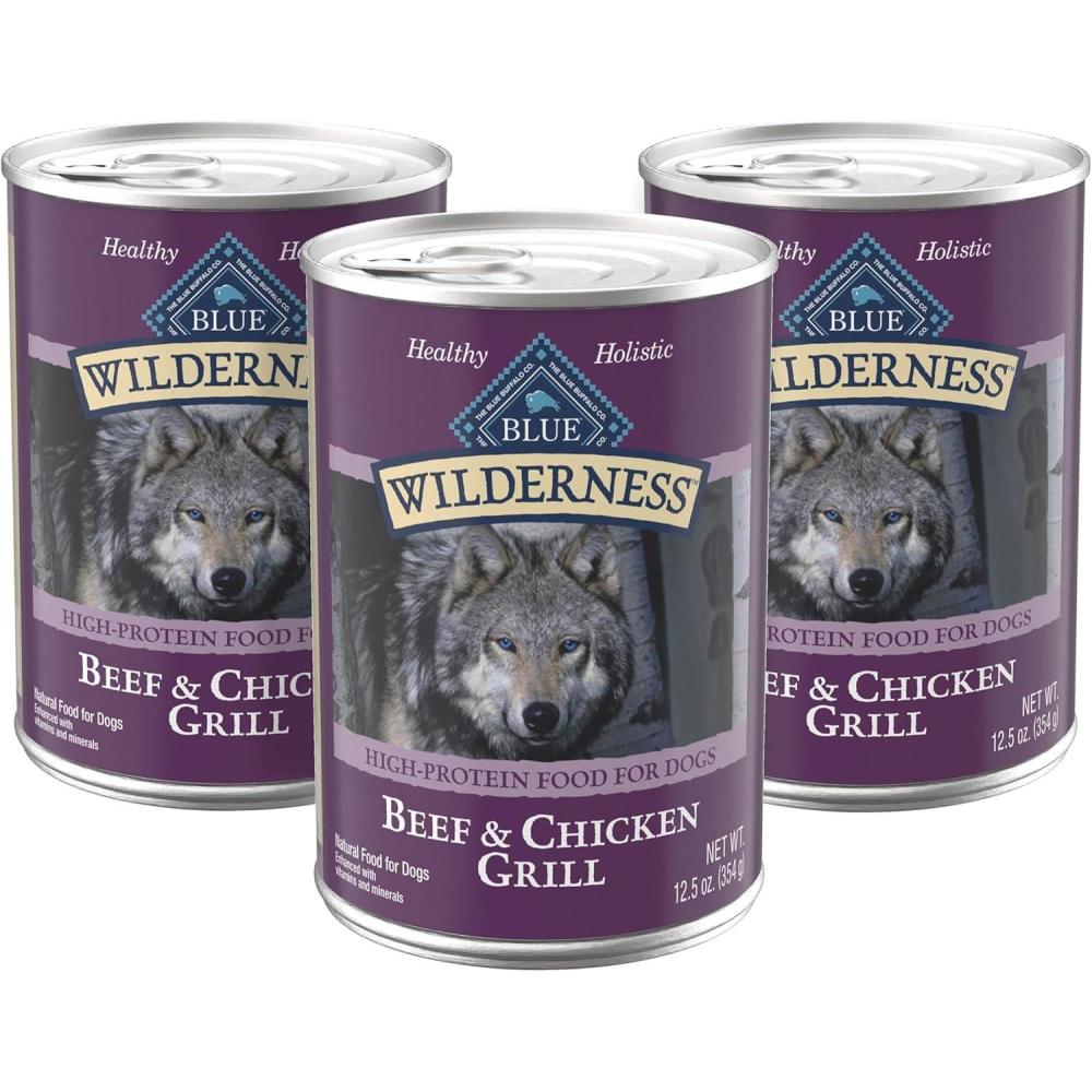 imageBlue Buffalo Wilderness Adult Wet Dog Food HighProtein amp GrainFree Made with Natural Ingredients Salmon amp Chicken Grill 125oz Cans 12 CountBeef Chicken
