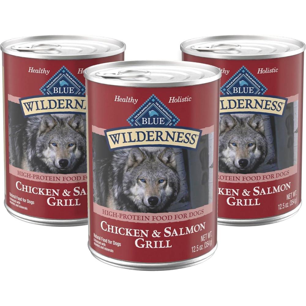 imageBlue Buffalo Wilderness Adult Wet Dog Food HighProtein amp GrainFree Made with Natural Ingredients Salmon amp Chicken Grill 125oz Cans 12 CountSalmon Chicken