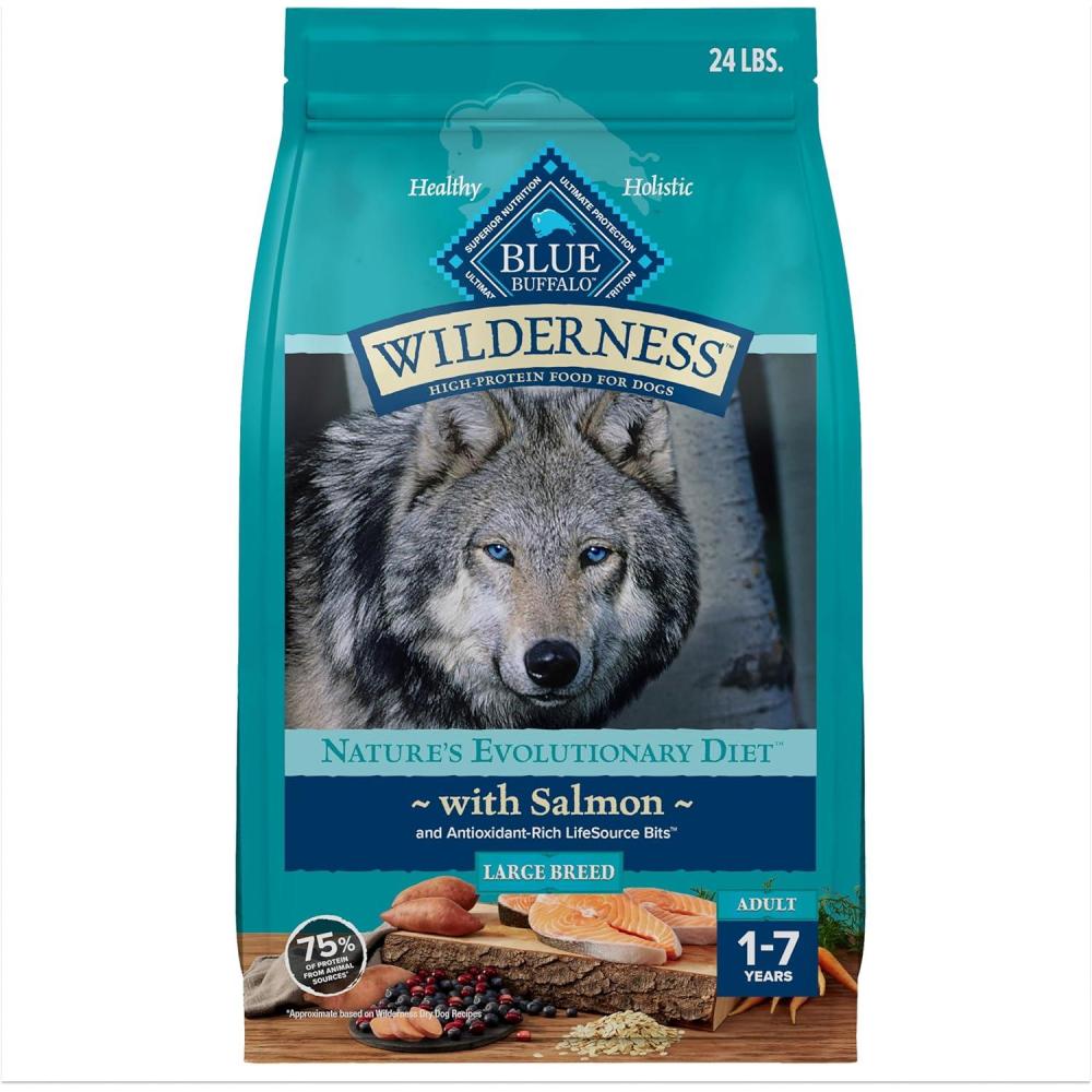 imageBlue Buffalo Wilderness High Protein Natural Adult Large Breed Dry Dog Food Plus Wholesome Grains Salmon 24lb15 Pound Pack of 1