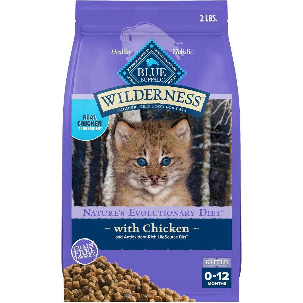 imageBlue Buffalo Wilderness High Protein Natural Grain Free Kitten Food Bundle Chicken 5lb Dry Food 3oz cans 24ctChicken