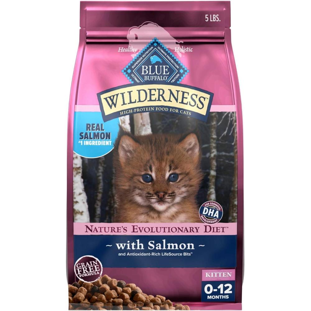imageBlue Buffalo Wilderness High Protein Natural Grain Free Kitten Food Bundle Chicken 5lb Dry Food 3oz cans 24ctSalmon
