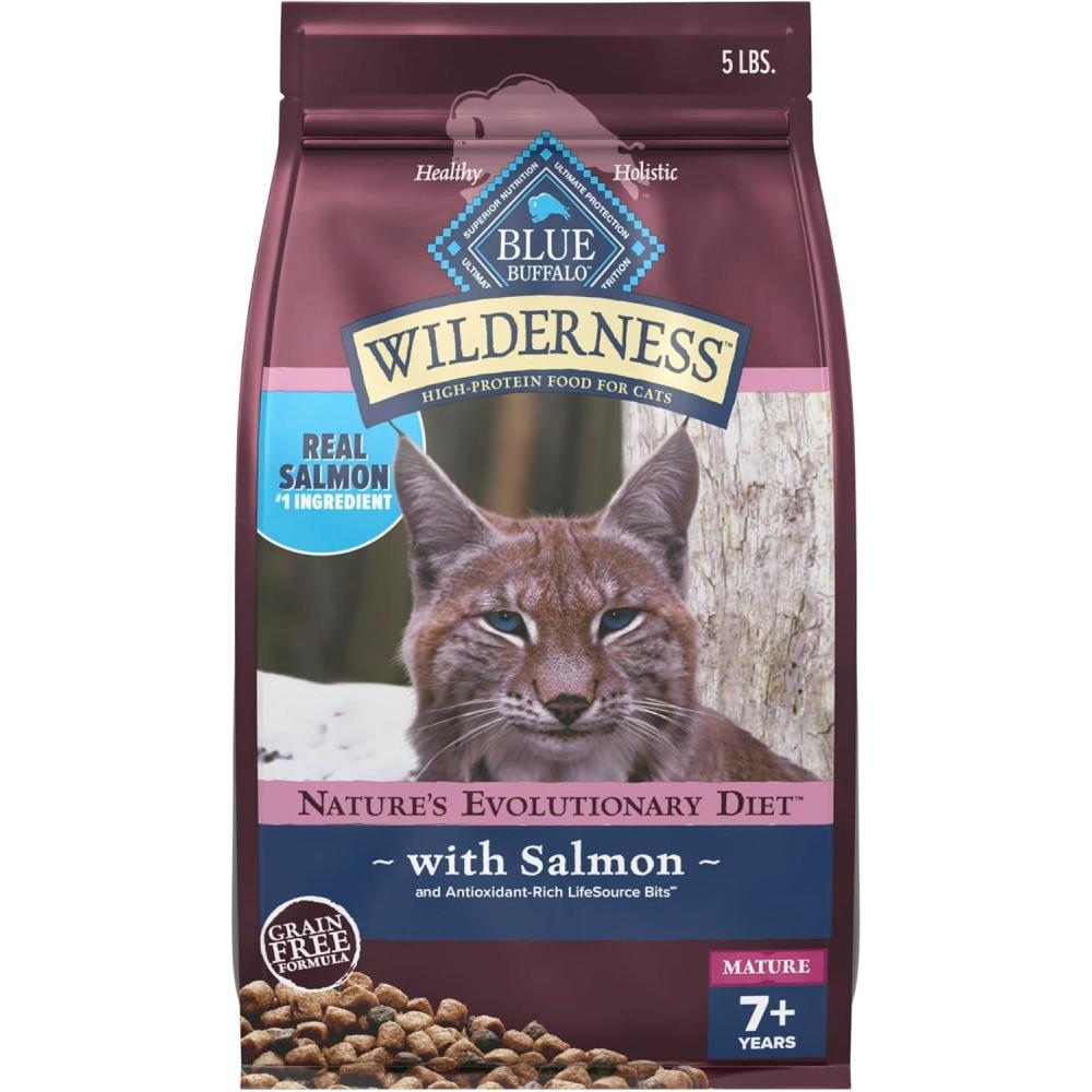 imageBlue Buffalo Wilderness High Protein Natural Mature Grain Free Cat Food Bundle Dry amp Wet Cat Food Chicken 5lb Dry 24 x 3oz CansSalmon