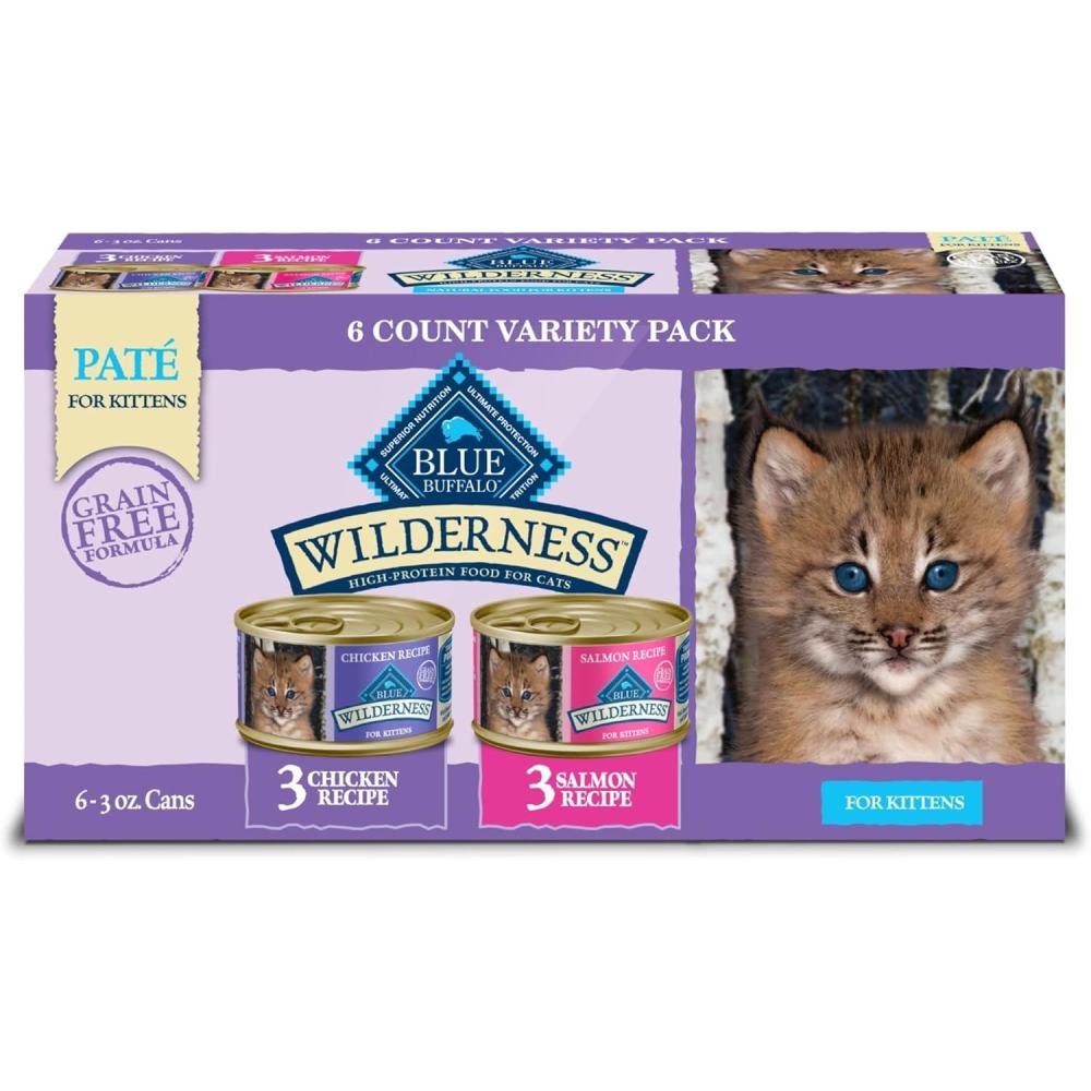 imageBlue Buffalo Wilderness Kitten Food HighProtein amp GrainFree Wet Cat Food Pat Variety Pack Chicken amp Salmon Recipes 3oz Cans 6 Count 3 of EachVariety Pack Chicken Salmon