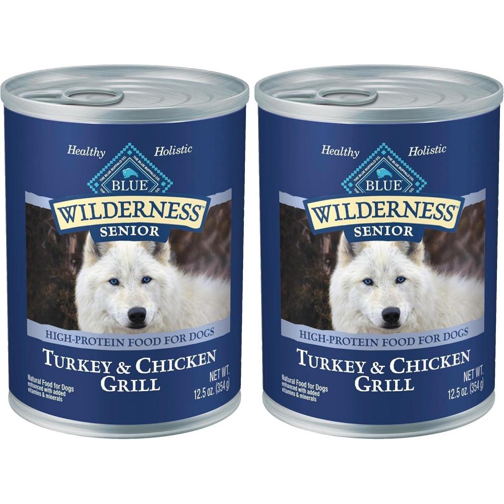 imageBlue Buffalo Wilderness Natural High Protein Wet Food for Senior Dogs Turkey amp Chicken 125oz Cans 12CountTurkey  Chicken