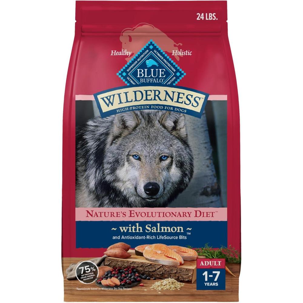 imageBlue Buffalo Wilderness Natural HighProtein Dry Food for Adult Dogs with Wholesome Grains Salmon 24lb Bag