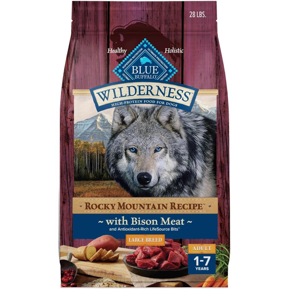 imageBlue Buffalo Wilderness Natural HighProtein Dry Food for Adult Dogs with Wholesome Grains Salmon 28lb BagBison