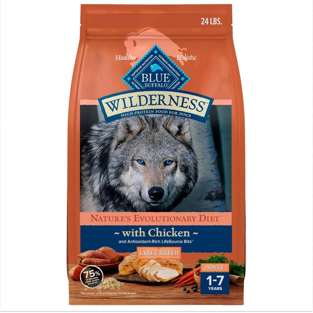 imageBlue Buffalo Wilderness Natural HighProtein Dry Food for Adult Dogs with Wholesome Grains Salmon 28lb BagChicken