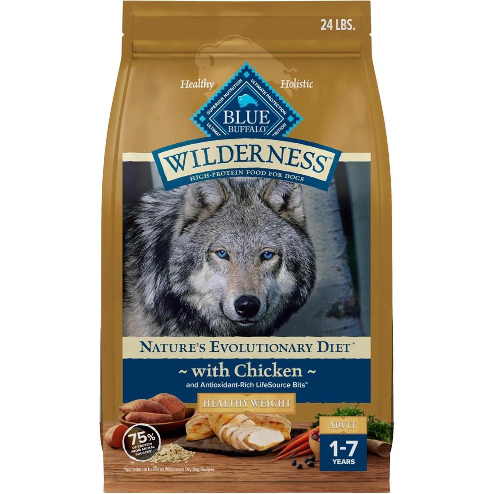 imageBlue Buffalo Wilderness Natural HighProtein Healthy Weight Dry Food for Adult Dogs Chicken Recipe 28lb BagChicken plus Wholesome Grains
