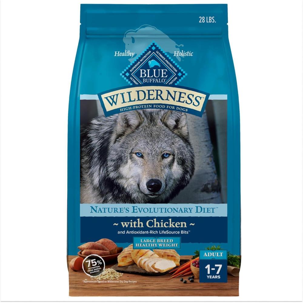 imageBlue Buffalo Wilderness Natural HighProtein Healthy Weight Dry Food for Large Breed Adult Dogs Chicken Recipe 28lb Bag