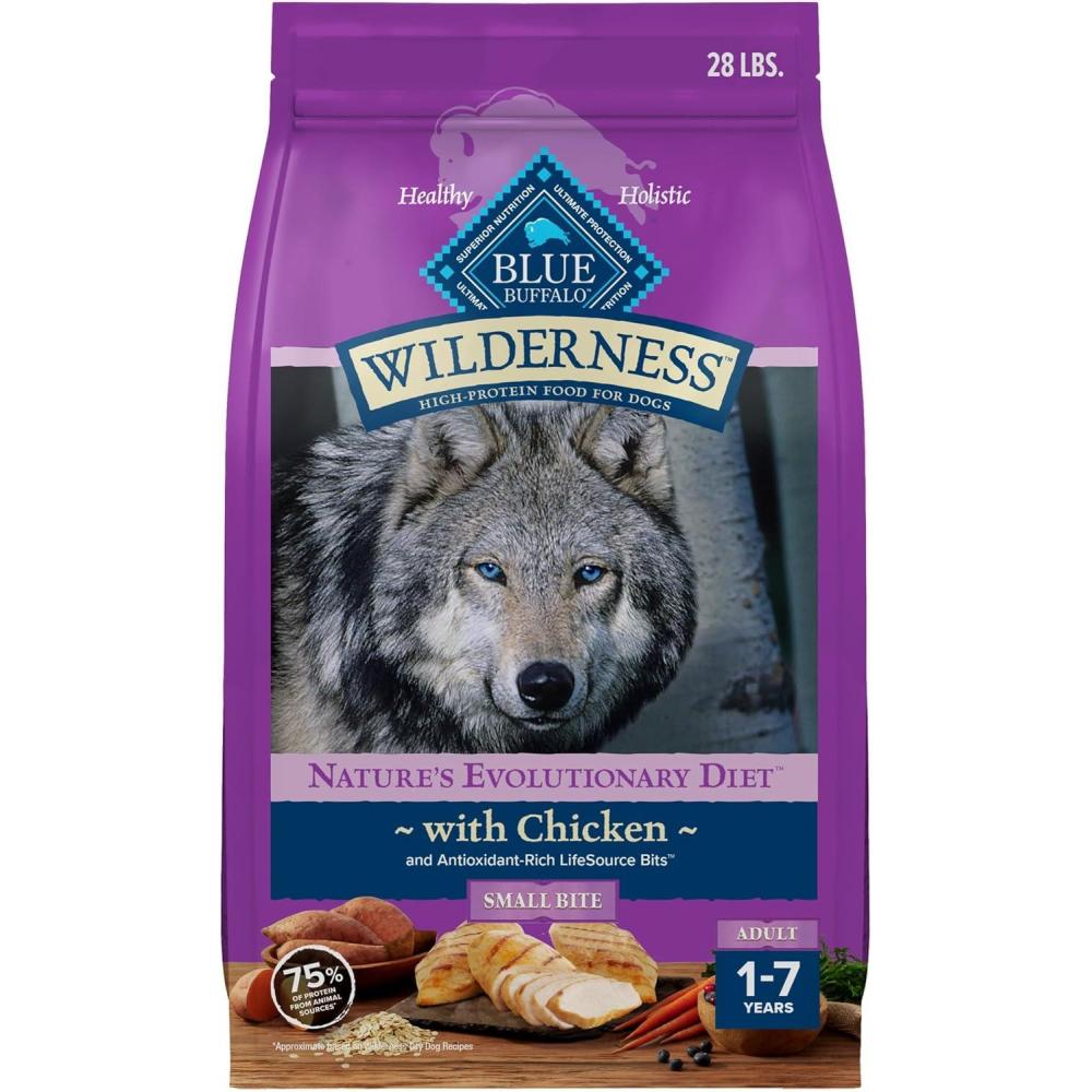 imageBlue Buffalo Wilderness Natural HighProtein SmallBite Dry Food for Adult Dogs with Wholesome Grains Chicken 28lb Bag28 Pound Pack of 1