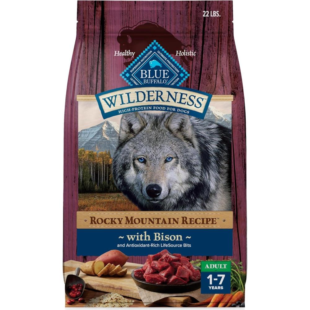 imageBlue Buffalo Wilderness Rocky Mountain Recipe HighProtein Adult Dry Dog Food Made in the USA with Natural Ingredients Plus Wholesome Grains Red Meat 28lb BagBison with Grain
