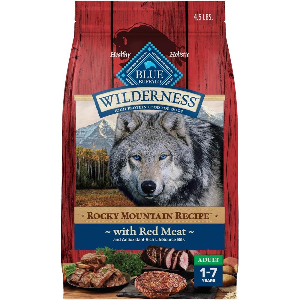 imageBlue Buffalo Wilderness Rocky Mountain Recipe HighProtein Adult Dry Dog Food Made in the USA with Natural Ingredients Plus Wholesome Grains Red Meat 28lb BagRed Meat with Grain