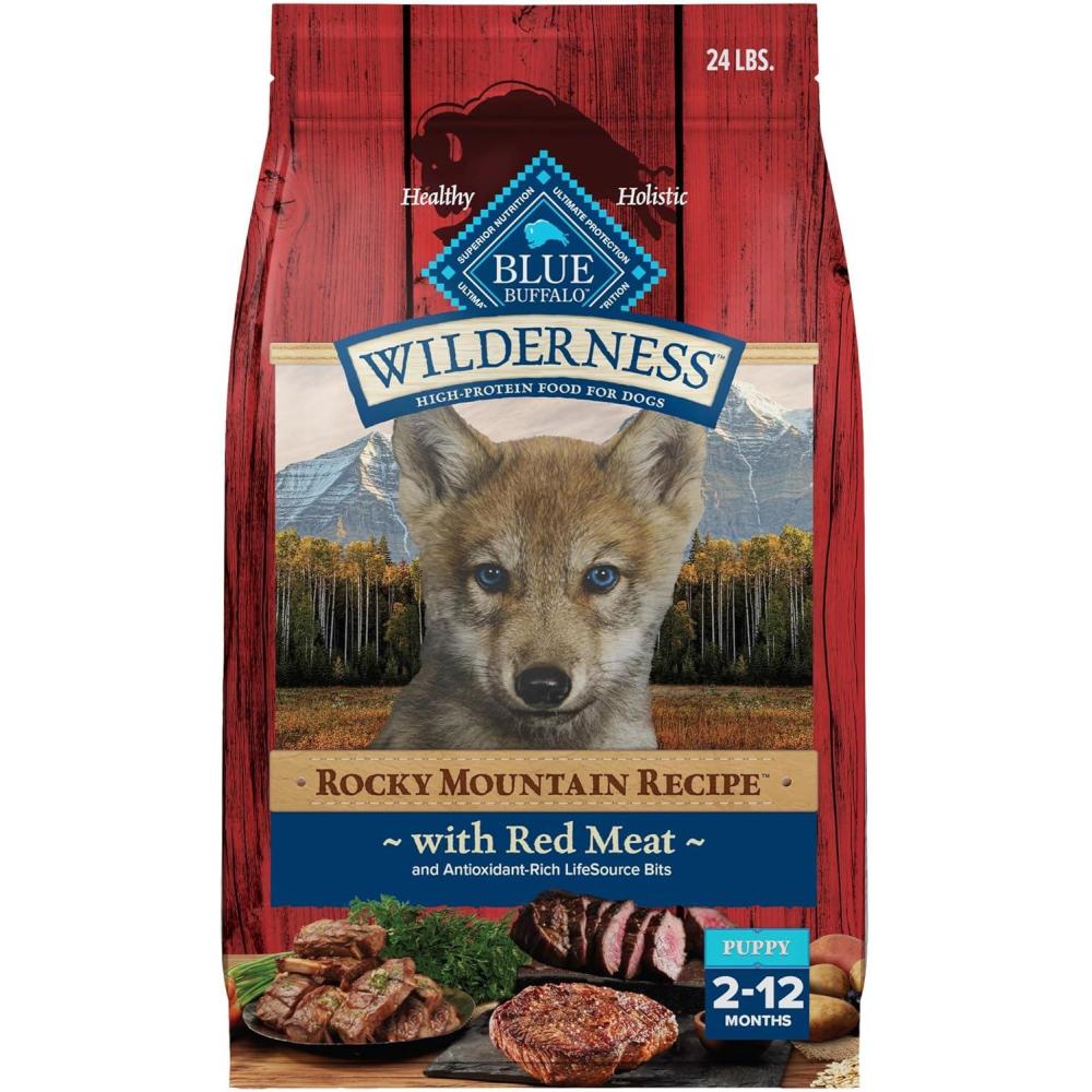 imageBlue Buffalo Wilderness Rocky Mountain Recipe HighProtein Dry Puppy Food with DHA Made in the USA with Natural Ingredients Plus Wholesome Grains Red Meat 45lb BagRed Meat with Grain