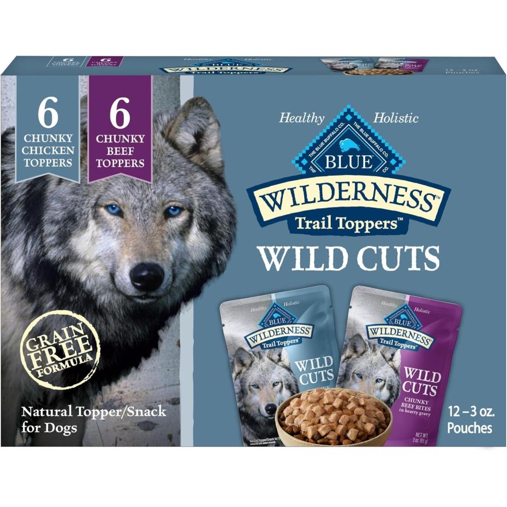 imageBlue Buffalo Wilderness Trail Toppers Wild Cuts Wet Dog Food Variety Pack HighProtein amp GrainFree Made with Natural Ingredients Chicken and Beef Flavors 3oz Pouches 12 Count 6 of EachBeef Chicken