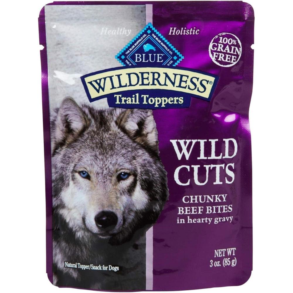 imageBlue Buffalo Wilderness Trail Toppers Wild Cuts Wet Dog Food Variety Pack HighProtein amp GrainFree Made with Natural Ingredients Chicken and Beef Flavors 3oz Pouches 12 Count 6 of EachChunky Beef