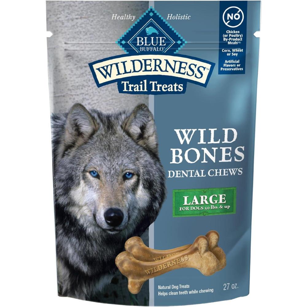 imageBlue Buffalo Wilderness Trail Treats Wild Bones Large Dental Chews GrainFree Dog Bones for Large Dogs Made with Natural Ingredients 10oz BagLarge Bones For Dogs 50 lbs