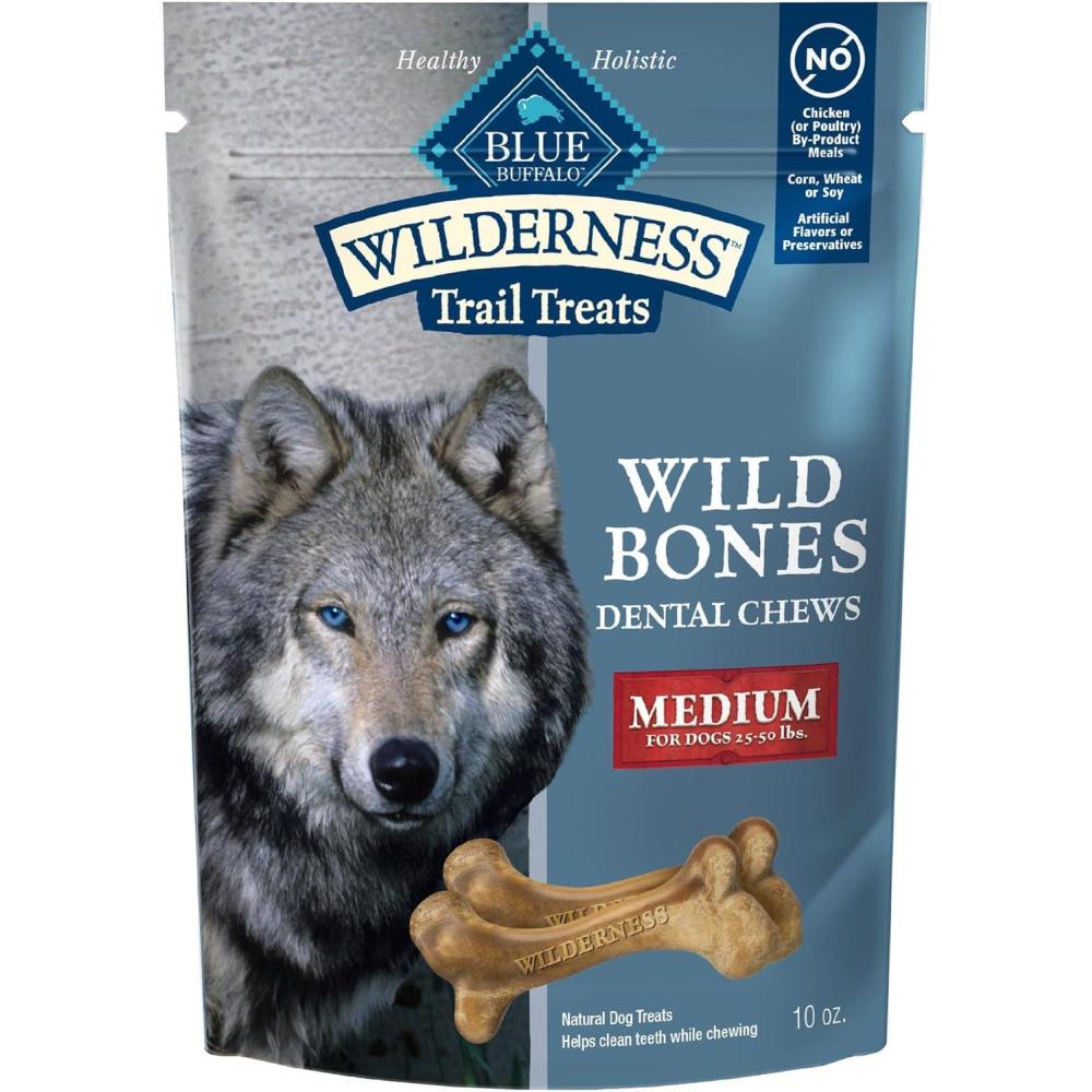 imageBlue Buffalo Wilderness Trail Treats Wild Bones Large Dental Chews GrainFree Dog Bones for Large Dogs Made with Natural Ingredients 10oz BagMedium Bones For Dogs 2550 lbs