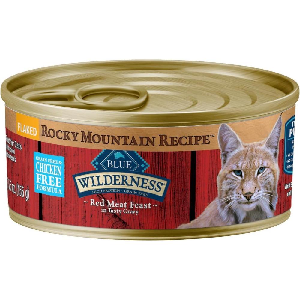 imageBlue Buffalo Wilderness Wild Delights Meaty Morsels Natural Wet Cat Food Chicken amp Salmon in Tasty Gravy 3oz Cans 24PackRed Meat