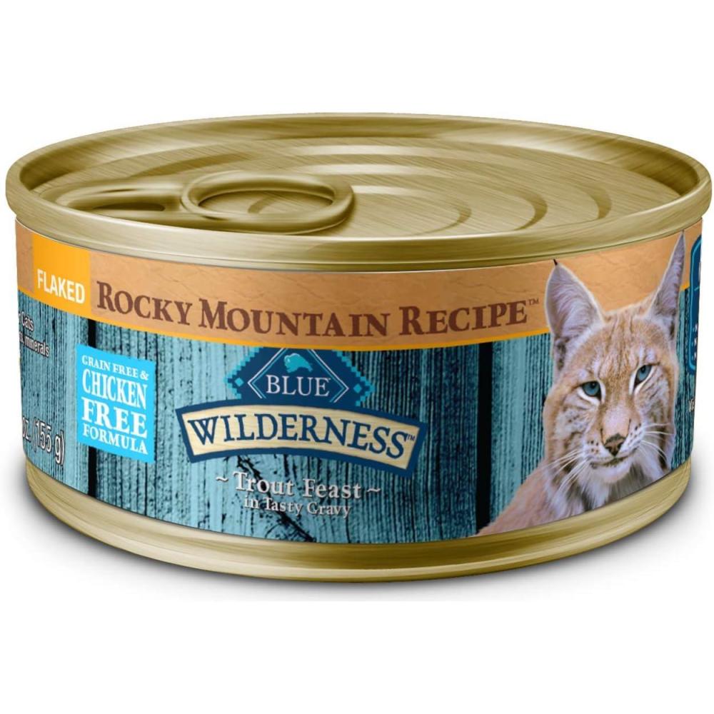imageBlue Buffalo Wilderness Wild Delights Meaty Morsels Natural Wet Cat Food Chicken amp Salmon in Tasty Gravy 3oz Cans 24PackTrout