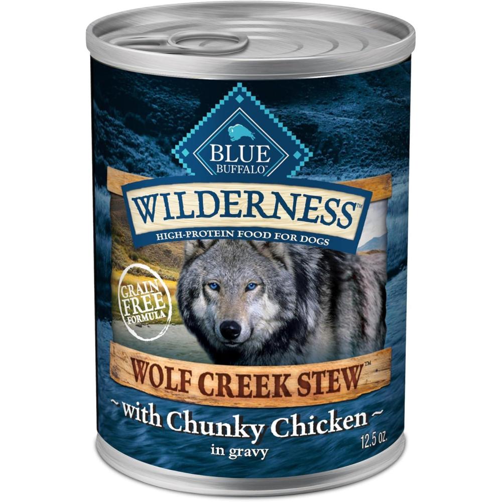 imageBlue Buffalo Wilderness Wolf Creek Stew Wet Dog Food HighProtein amp GrainFree Made with Natural Ingredients Hearty Beef in Gravy 125oz Cans 12 CountChicken Stew