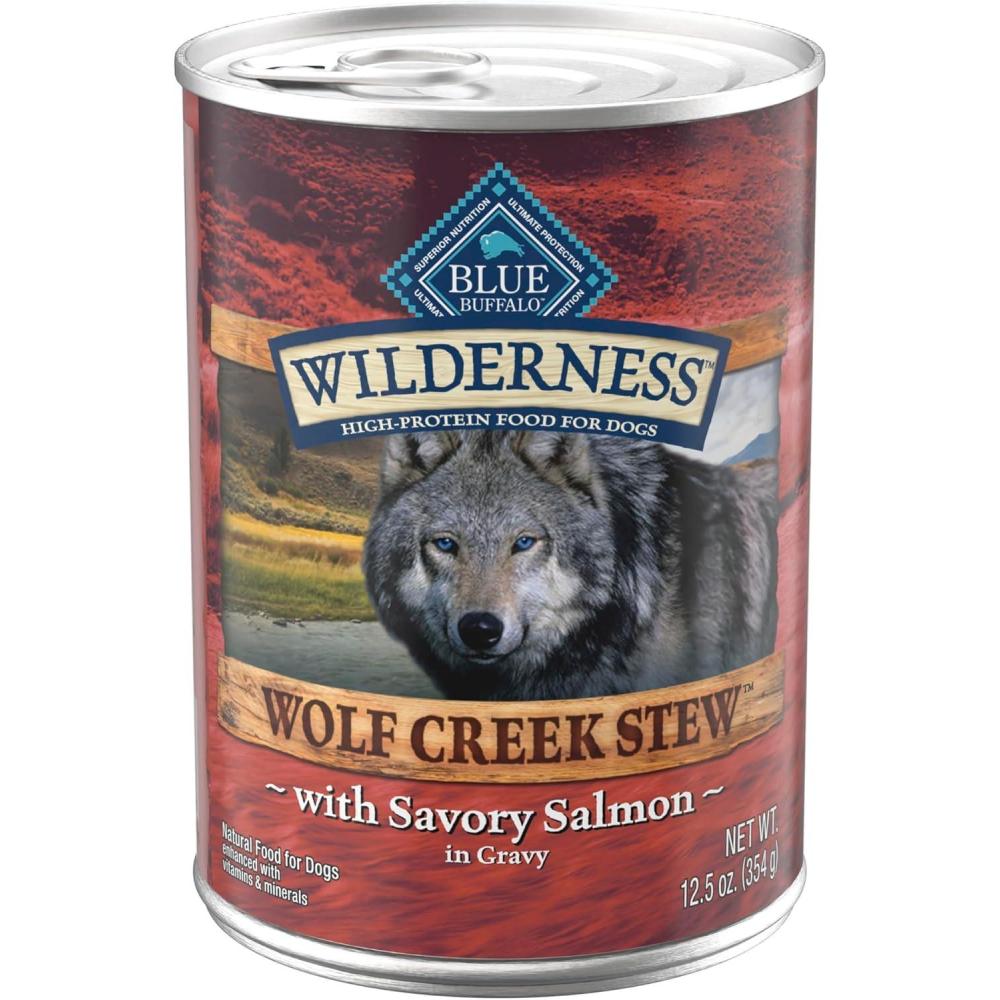 imageBlue Buffalo Wilderness Wolf Creek Stew Wet Dog Food HighProtein amp GrainFree Made with Natural Ingredients Hearty Beef in Gravy 125oz Cans 12 CountSalmon Stew