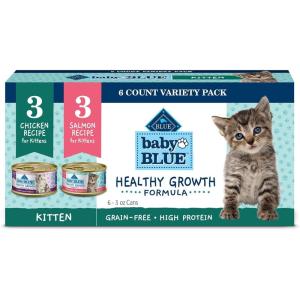 Blue Buffalo Baby BLUE Natural Grain-Free Wet Food for Kittens, Healthy Growth Formula with DHA, High-Protein Salmon Pate, 3 Ounce (Pack of 24)(Chicken & Salmon)