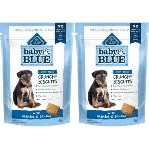 Blue Buffalo Baby Blue Crunchy Biscuits with DHA, Crunchy Dog Treats for Puppies, Made with Natural Ingredients, Oatmeal & Banana, 8-oz Bag(8 Ounce (Pack of 2))