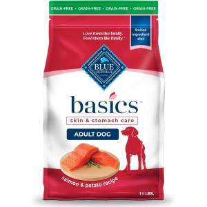 Blue Buffalo Basics Adult Grain-Free Dry Dog Food for Skin & Stomach Care, Limited Ingredient Diet, Made in the USA with Natural Ingredients, Turkey & Potato Recipe, 11-lb. Bag(Salmon & Potato)