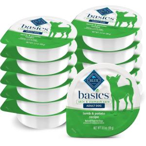 Blue Buffalo Basics Adult Small Breed Grain-Free Wet Dog Food for Skin & Stomach Care, Limited Ingredient Diet, Lamb Recipe, 3.5-oz. Cups (12 Count)(Lamb & Potato)