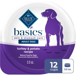Blue Buffalo Basics Adult Small Breed Grain-Free Wet Dog Food for Skin & Stomach Care, Limited Ingredient Diet, Lamb Recipe, 3.5-oz. Cups (12 Count)(Turkey & Potato)