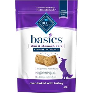 Blue Buffalo Basics Crunchy Dog Biscuits for Skin & Stomach Care, Limited Ingredient Diet Dog Treats, Salmon & Potato Recipe, 6-oz. Bag(Turkey & Potato)