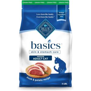 Blue Buffalo Basics Grain-Free Dry Cat Food, Skin & Stomach Care, Limited Ingredient Diet for Indoor Cats, Turkey & Potato Recipe, 11-lb. Bag(Duck & Potato)