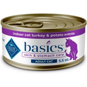 Blue Buffalo Basics Grain-Free Wet Cat Food, Skin & Stomach Care, Limited Ingredient Diet for Indoor Cats, Duck & Potato Entrée, 3-oz Cans (24 Count)(Turkey)