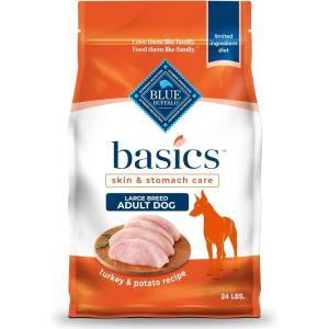 Blue Buffalo Basics Large Breed Adult Dry Dog Food, Skin & Stomach Care, Limited Ingredient Diet for Dogs, Turkey Recipe, 24-lb Bag