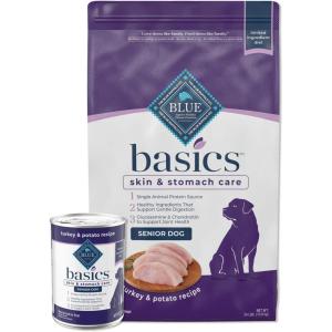 Blue Buffalo Basics Limited Ingredient Diet, Natural Senior Dog Food Bundle, Dry Dog Food and Wet Dog Food, Turkey (24-lb Dry Food + 12.5oz cans 12ct)(Bundle (Dry + Wet): Turkey & Potato)